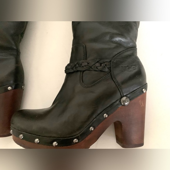 UGG SAVANNA Braided Leather w/ Sherpa Shearling Sheepskin Knee High Boots • 7 - Picture 10 of 16